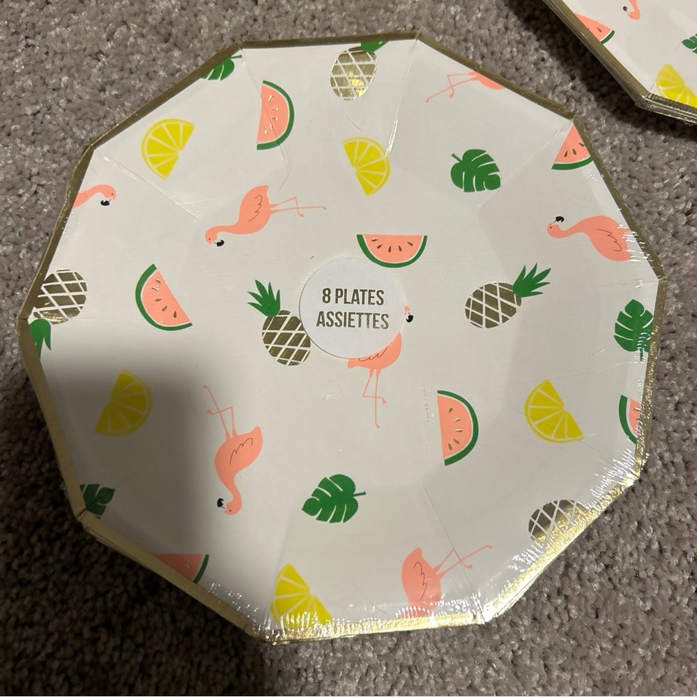 Meri Meri 3 Packs Of 8 Disposable Plates Flamingo Watermelon Pineapple - Picture 2 of 3